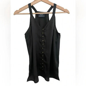 Maeve Anthropologie Aryana Satin Black Button Front Cami Sleeveless Top